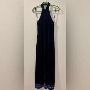 Vintage 80’s Floor-Length Velvet Maxi Dress in Deep Navy